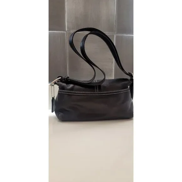 Y2K Vintage Coach East West Leather Cross Body Shoulder Bag 2000s Black Bag Vtg - Picture 4 of 8